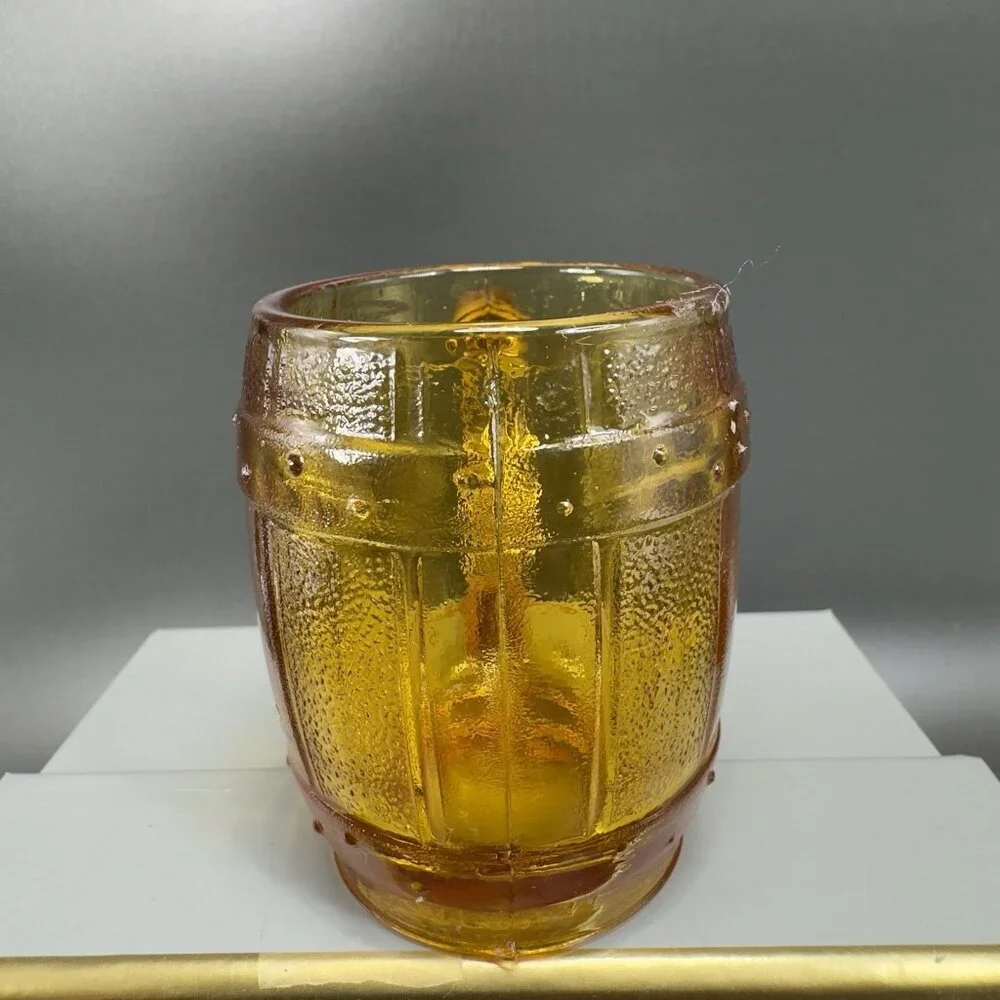 Vintage Barrel Cup‎ Shot Glass Toothpick Holder Amber Gold Miniature Decorative